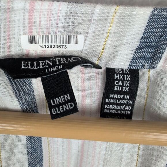 Ellen Tracy Women's Long Sleeves Striped Split Zip Neck Tunic Top 1X Coastal 159 - Picture 2 of 8